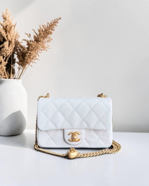 Chanel Flap Mini 21CM Sweetheart 23P - Caviar Quilted White Gold Hardware Microchip