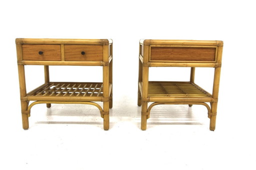 Set de 2 tables de chevet en rotin, Dux, Suède, 1960