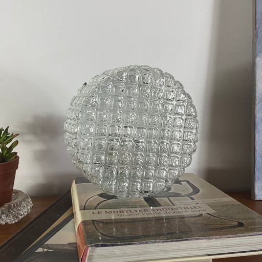Vintage runde Wandleuchte Deckenleuchte aus transparentem Glas 1970 1980
