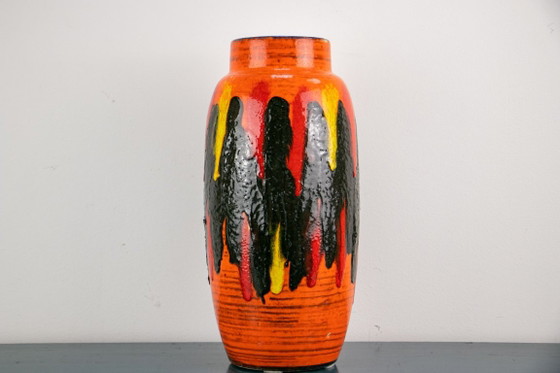 Fat Lava vase 558, orange with black and yellow accents, Scheurich W-Germany, Ceramic, Mid Century Modern (photo 4 of 5)