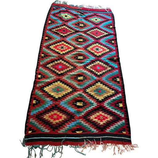 Tappeto kilim vintage tessuto a mano, 1970