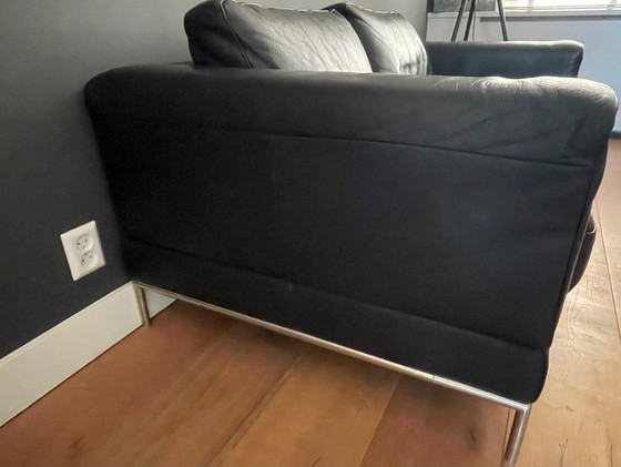 Image 1 of Zwart lederen vintage IKEA bank 