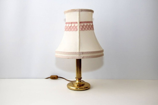Brass table lamp with fabric border, 41cm, 1970s vintage