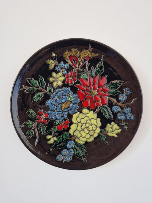 Ceramic wall plate.Enamelled-butterfly orientale technique