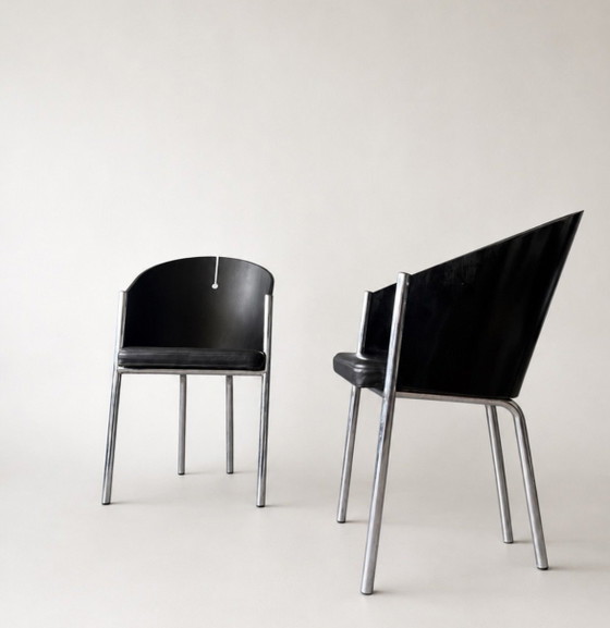 4 Vintage Italian Design Chairs by Segis – Italië, Ca80s – Dining chairs, Chrome, Leather (photo 5 of 15)