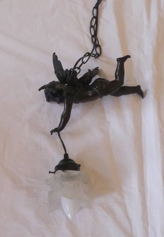 Suspension Putto Ange Métal Moulé Art de France Uk1eb – Cast Iron, Glass, Vintage (photo 11 of 17)