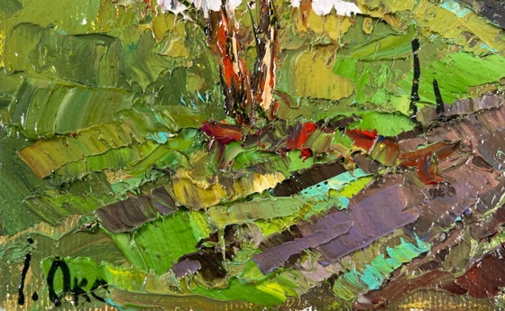 Image 1 of Original Oil Painting Summer Field Landscape Path to the village