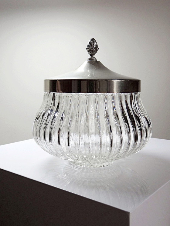 Image 1 of Large vintage crystal/glass and silver-plated metal bonbonnière