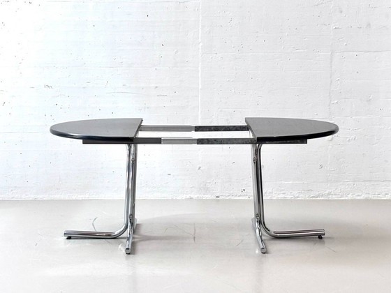 Image 1 of Black extendable table with chrome frame, 1970s
