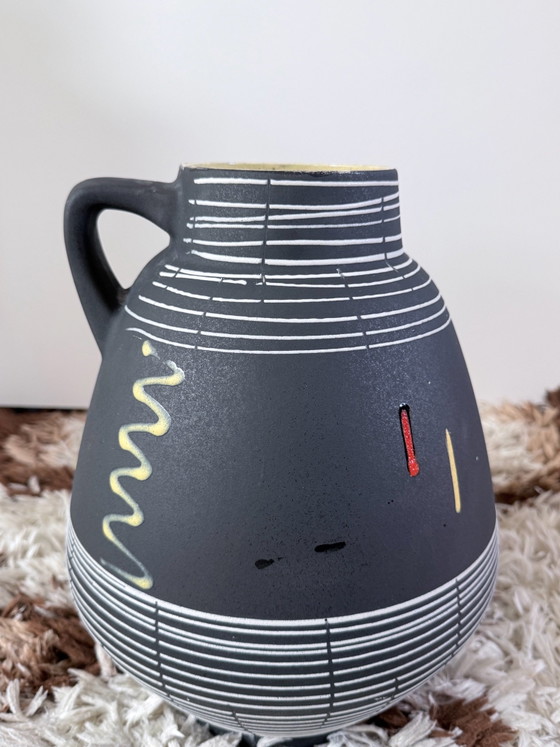 Vaso vintage Scheurich Keramik, decoro grafico, 35 cm, Scheurich W-Germany, Vasi, Ceramica, Nero (foto 3 di 12)