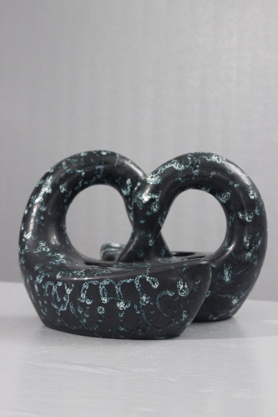 Image 1 of Sauveur Lunetta in Vallauris - Impressive flower frog forming entwined swans, 1950s