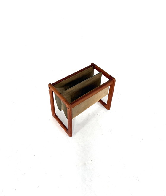 Vintage Teak Magazine Rack, Vildbjerg Møbelfabrik ‘60 – Wood, Leather (photo 7 of 7)