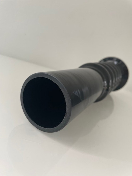 Image 1 of Postmodern vase black ribbed glass 30 cm