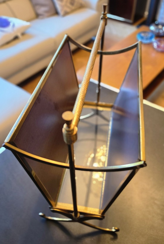 Vintage 1940s Magazine Rack Attributed to Maison Jansen – Brass, Wood (photo 5 of 9)
