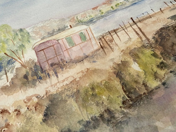 Image 1 of Antique watercolor painting of the Camargue region, Les Saintes-Maries-de-la-Mer