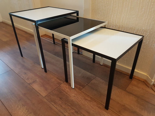 Set of 3 Artimeta nesting tables real Opaline glass on steel