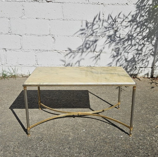 French vintage Marble and Brass Coffee Table - Cocktail Table-Lounge Table-Hollywood Regency Style-70s