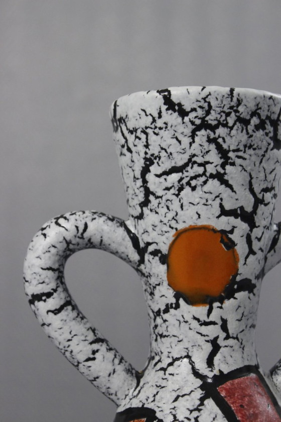 Image 1 of Vintage keramische vaas met kubistische abstractie op lava email 1950 Vallauris