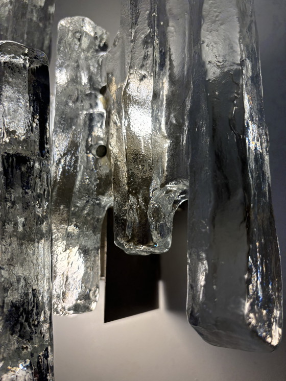 Image 1 of Gran lámpara de pared J.T. Kalmar 'PAN' en cristal hielo y níquel, años 70