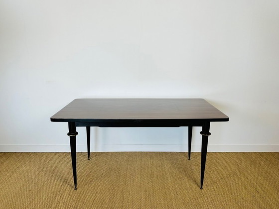 Image 1 of Table de salle à manger art déco en ébène de macassar et marqueterie, 1940