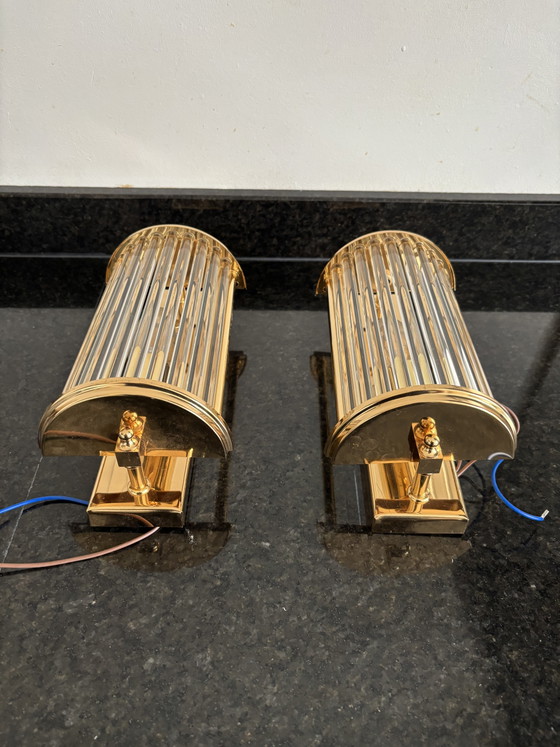 Vintage Set Hollywood Regency Wall lights Brass & Glass – Honsel Leuchten (photo 4 of 13)