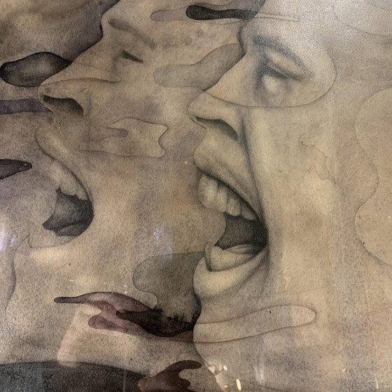 Gerard Daran, Male Faces, 3 Men, Mixed Media, 1970s – Paintings & Drawings (photo 4 of 14)