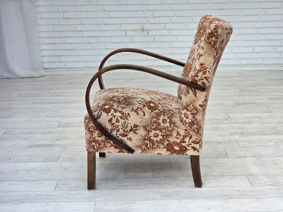 Image 1 of Fauteuil artdeco danois des années 1950, meuble en velours, bois de hêtre, retapissé.