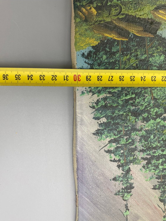 Mountain and Lake Landscape, Oil on Canvas, 20th Century, 40 x 30 cm – Decorative Objects, Wood (photo 6 of 6)