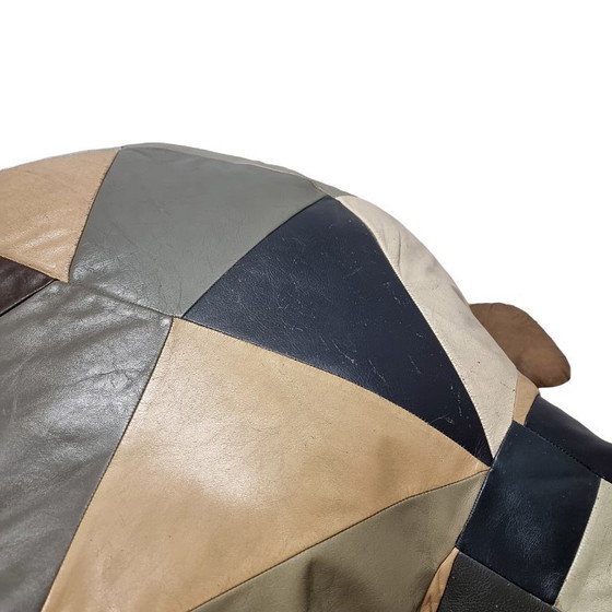 Image 1 of Grote vintage lederen patchwork schildpad poef, jaren 70