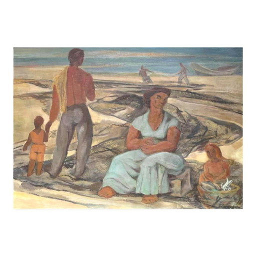 Flory Roland, Retour de Pêche, Huile sur Panneau, 1945