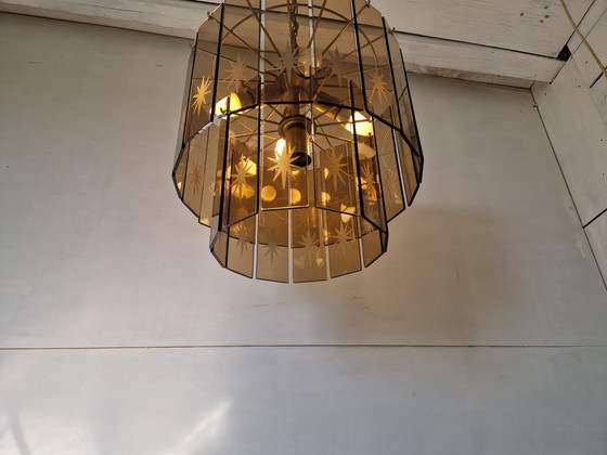 Image 1 of Lámpara de araña en cascada de cristal ahumado estilo Regency