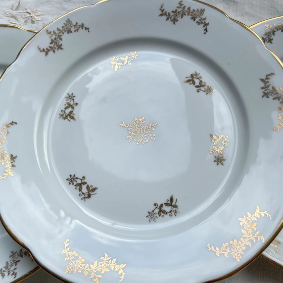6 J&Ciem France 1950 Witte vergulde florale porseleinen dinerborden – Servies, Porcelain (photo 4 of 9)