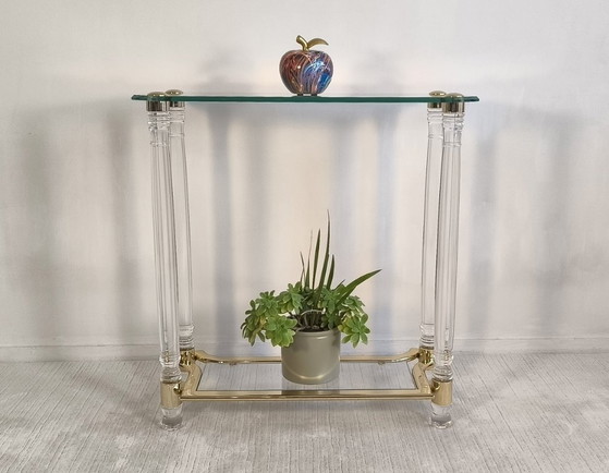😍✨ Very Beautiful Vintage 80s Roméo Réga Console - Altuglas, Brass & Beveled Glass ✨😍 – Romeo Rega (photo 4 of 19)