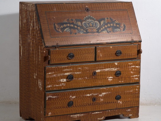 Antique Swedish painted slant front desk – Scandinavian folk bureau – Year 1783 – Wood (photo 2 of 40)