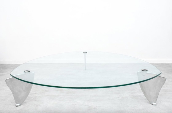 Image 1 of Table basse Flipper en verre et aluminium, modèle conçu par Matthew Hilton pour SCP, années 1980