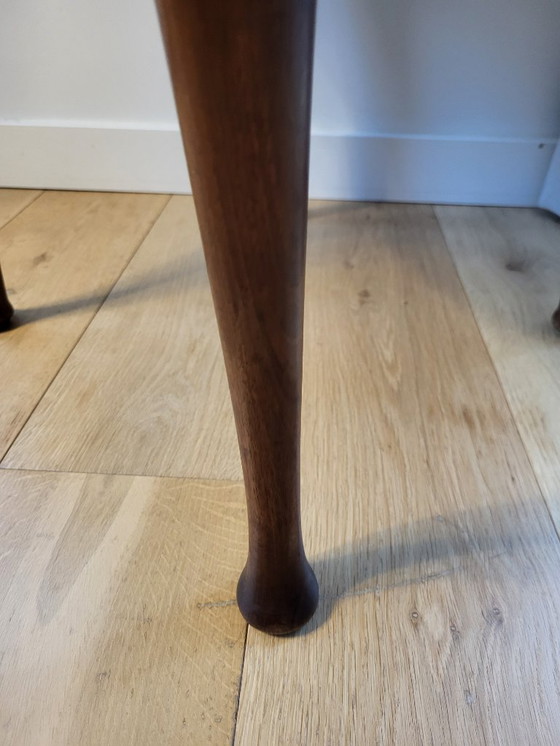 Image 1 of Table d'appoint ou table basse ancienne française, plateau en marbre et piètement en bois