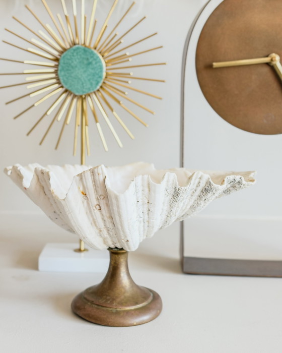 Image 1 of Brutalist Table Clock + Shell Compote Dish + Sunburst Sculpture