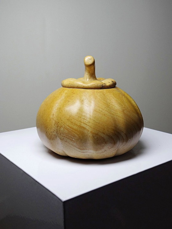 Image 1 of Vintage carved and polished stone box, pumpkin vintage craft 1980-1990