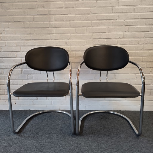 Set Van Twee Effezeta Sledestoelen – eetkamerstoelen, Chrome, Metal