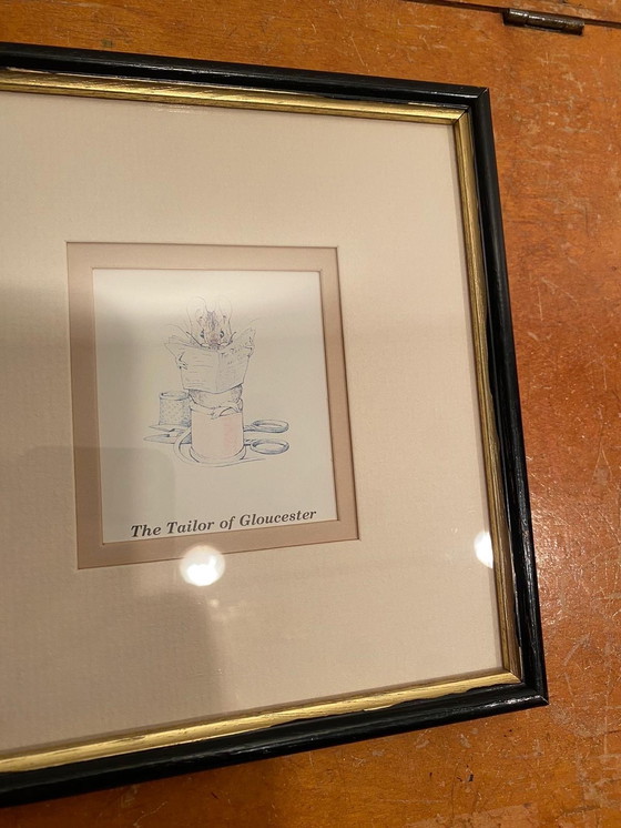 Image 1 of Magnifique cadre vintage original contenant 4 dessins de Beatrix Potter datant de 1986.