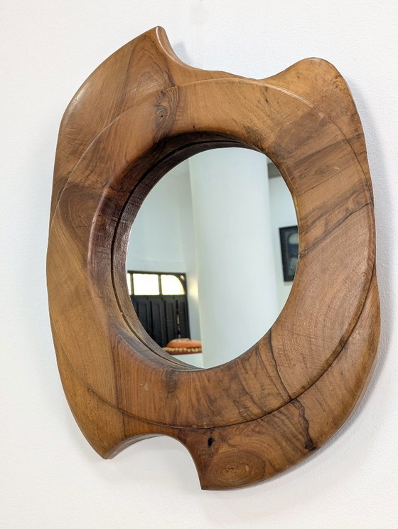 Image 1 of Biomorphic Wall Mirror in Solid Walnut, Organic Design, France, 1960s