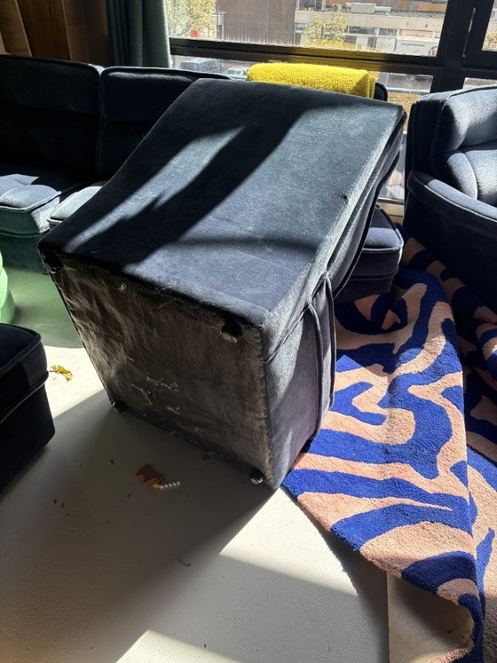 Image 1 of Canapé modulable Hukla 6 pièces avec fauteuil assorti, velours bleu années 70