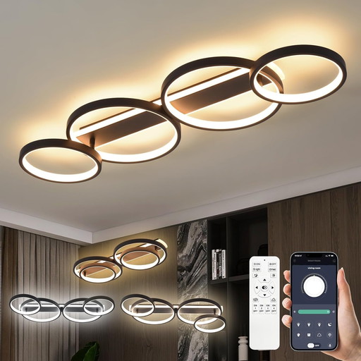 LED Ceiling Light,Modern Ceiling Lamp 48W 3000K-6500K,4 Rings Round Design Room Lighting,Luminaire interieur deco avec T