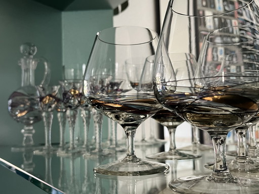 Juego de vasos, jarra, vasos de chupito, copas de vino, copas de coñac