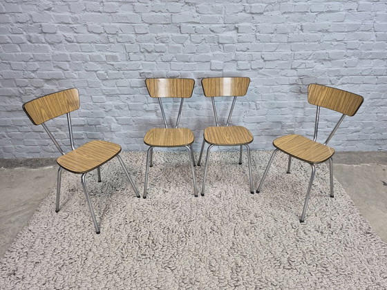 Set di 4 Sedie da Cucina Vintage Brabantia, Formica Effetto Legno con Bordo Nero e Oro, Paesi Bassi, Anni (photo 2 of 9)