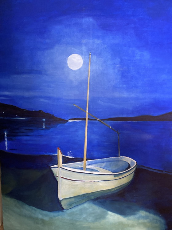 Quadro a olio, spiaggia, barca e luna – Decorazioni murali, Altro (photo 2 of 5)