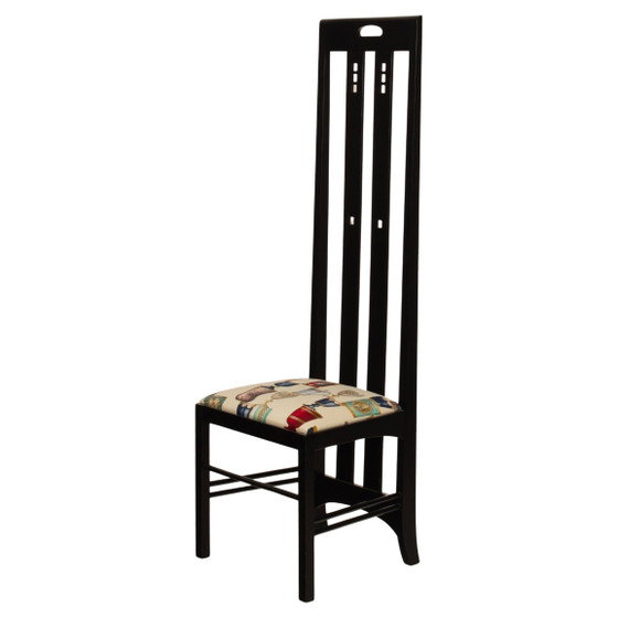 Chaise High Ingram Postmoderne Charles R. Mackintosh avec Tissu Fornasetti Alivar (photo 8 of 27)