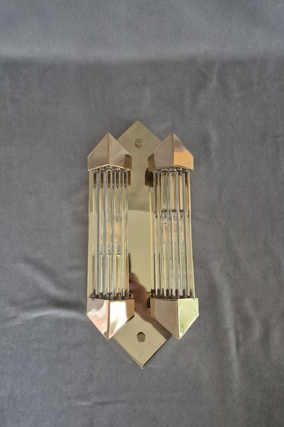 Image 1 of Applique murale Honsel vintage années 1980 – Métal doré, diffuseurs en verre, 2×E14