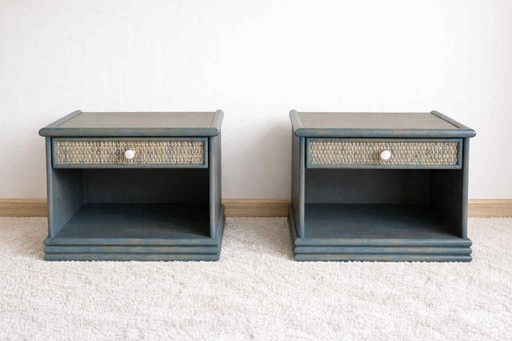 2 Vintage-Nachttische aus Rattan im Maugrion-Stil
