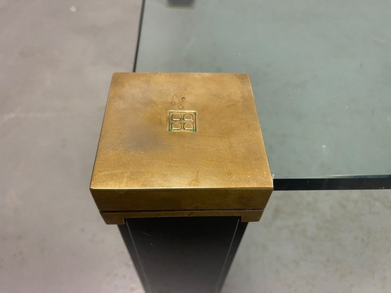Hollywood Regency Mid-century Design Peter Ghyczy Glass & Brass Coffee Table. The Netherlands, 1970s. Ref.: (photo 7 of 12)